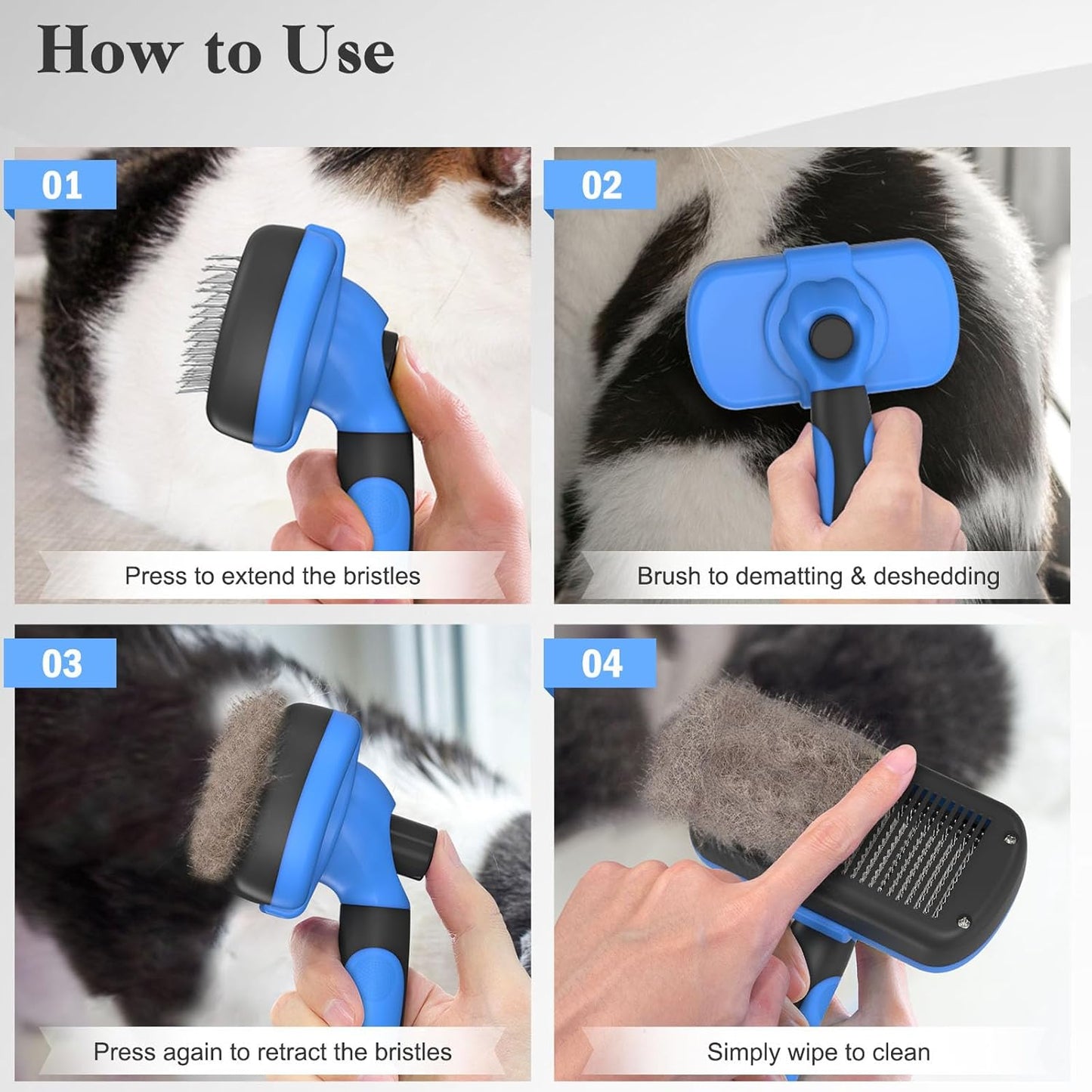 Swihauk Self Cleaning Slicker Brush - Skin Friendly Deshedding Grooming Tool for Dogs & Cats, Suitable for Shedding & Haired Pets, with Pet Supplies Accessories, Blue - Pawhive
