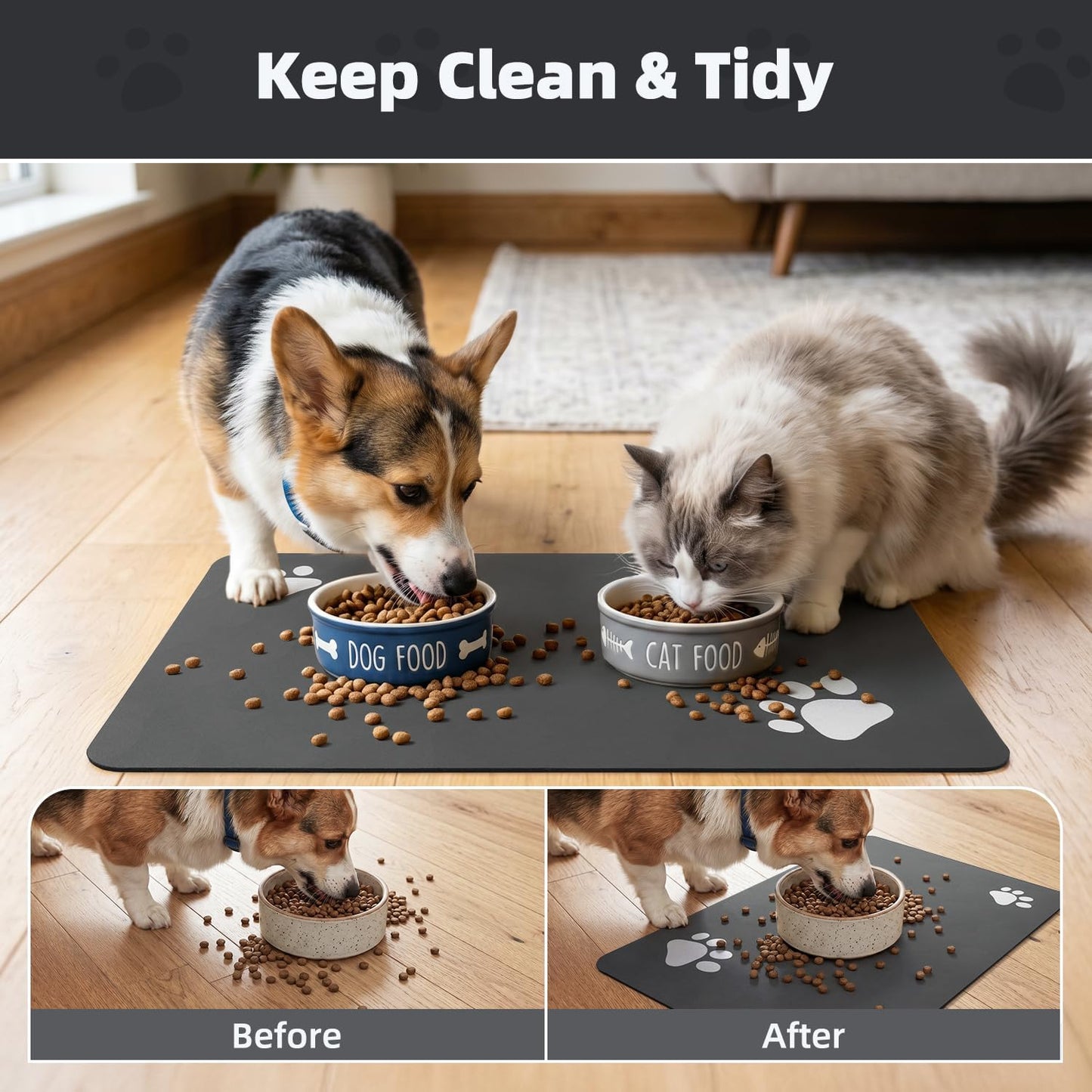 PADOOR Pet Feeding Mat-Absorbent Dog Mat for Food and Water Bowl-No Stains Easy Clean Dog Food Mat-Quick Dry Water Dispenser-Puppy Supplies Accessories - Pawhive