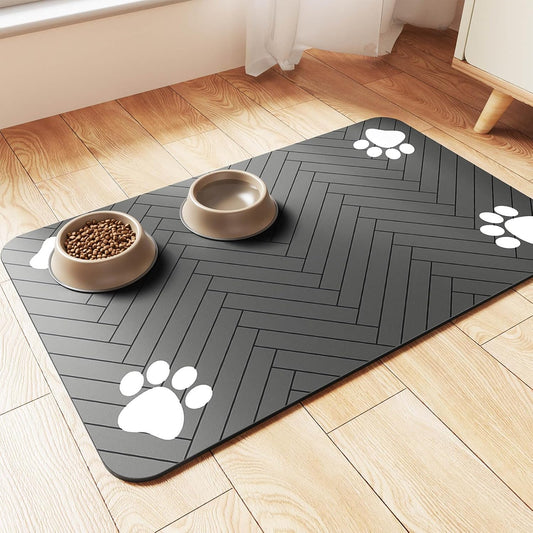 Pet Feeding Mat-Absorbent Pet Placemat for Food and Water Bowl, with Waterproof Rubber Backing, Quick Dry Water Dispenser Mat for Dog and Cat (20"x12", Striped Dark Gray) - Pawhive