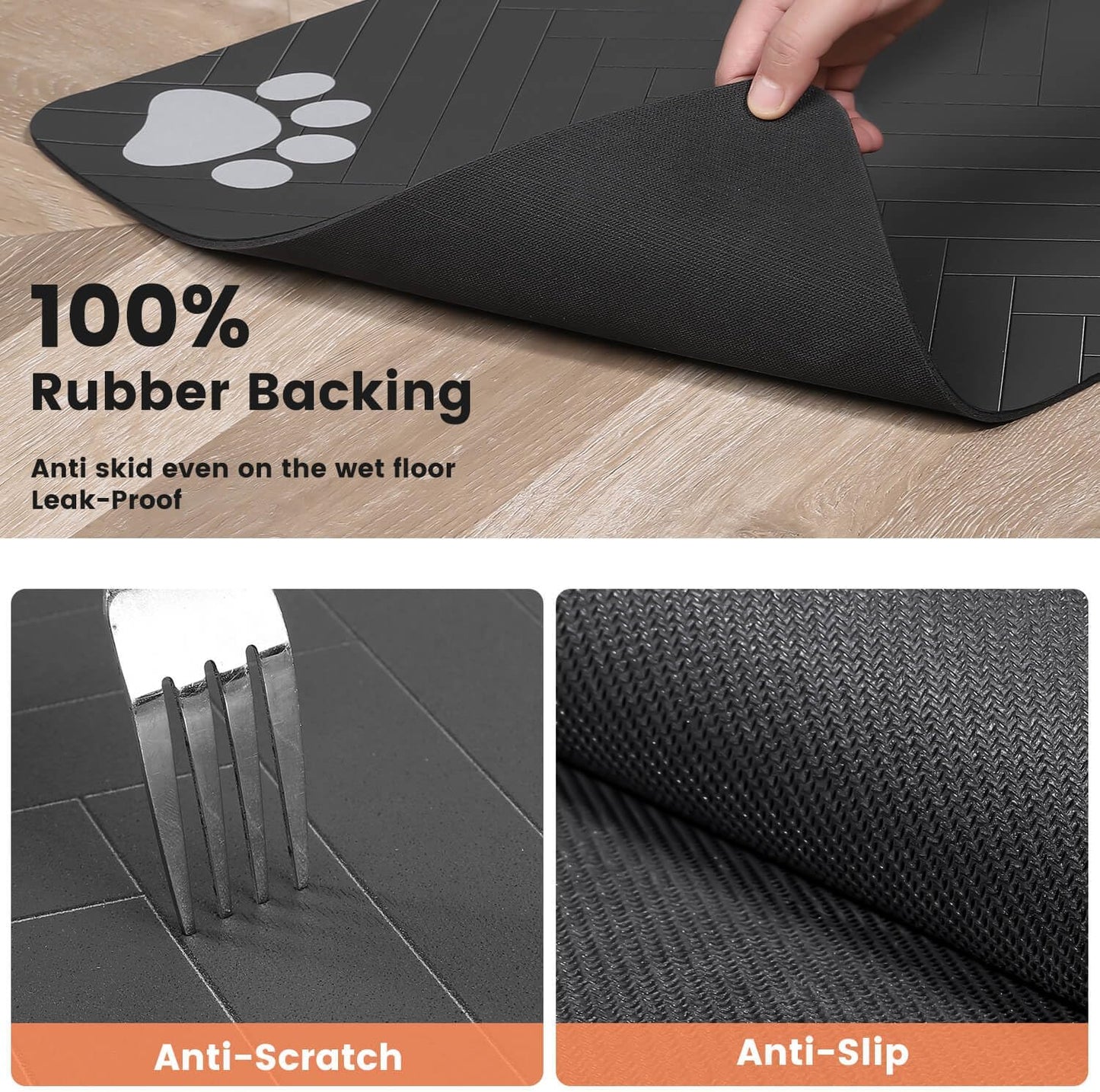 Pet Feeding Mat-Absorbent Pet Placemat for Food and Water Bowl, with Waterproof Rubber Backing, Quick Dry Water Dispenser Mat for Dog and Cat (20"x12", Striped Dark Gray) - Pawhive