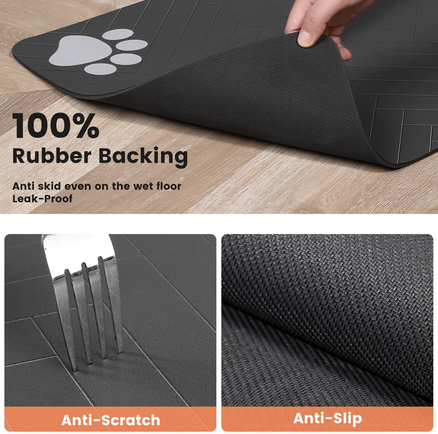 Pet Feeding Mat-Absorbent Pet Placemat for Food and Water Bowl, with Waterproof Rubber Backing, Quick Dry Water Dispenser Mat for Dog and Cat (20"x12", Striped Dark Gray) - Pawhive