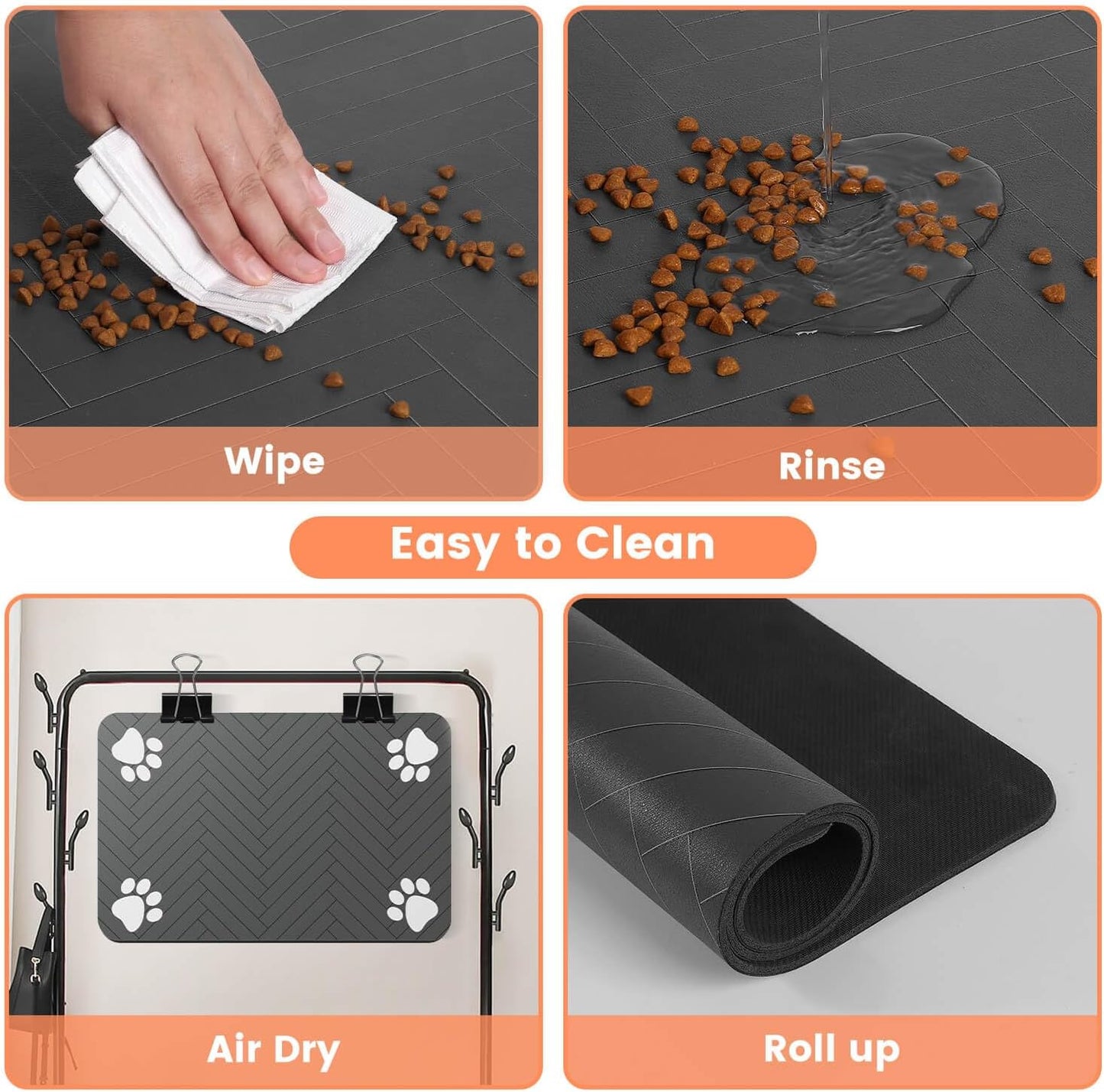 Pet Feeding Mat-Absorbent Pet Placemat for Food and Water Bowl, with Waterproof Rubber Backing, Quick Dry Water Dispenser Mat for Dog and Cat (20"x12", Striped Dark Gray) - Pawhive