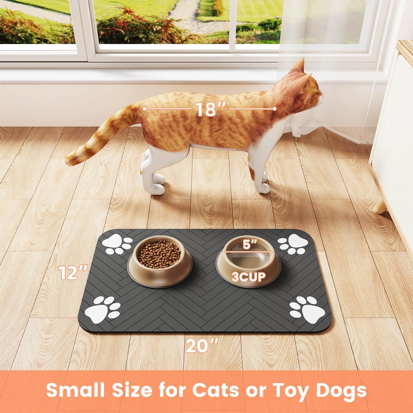 Pet Feeding Mat-Absorbent Pet Placemat for Food and Water Bowl, with Waterproof Rubber Backing, Quick Dry Water Dispenser Mat for Dog and Cat (20"x12", Striped Dark Gray) - Pawhive