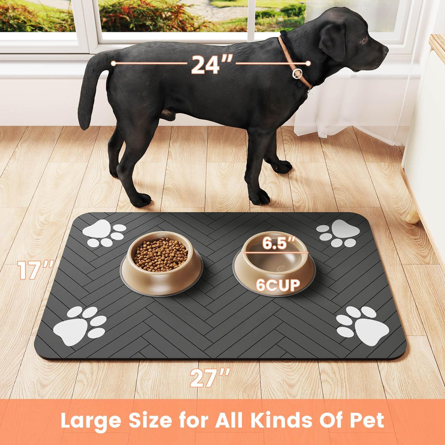 Pet Feeding Mat-Absorbent Pet Placemat for Food and Water Bowl, with Waterproof Rubber Backing, Quick Dry Water Dispenser Mat for Dog and Cat (20"x12", Striped Dark Gray) - Pawhive