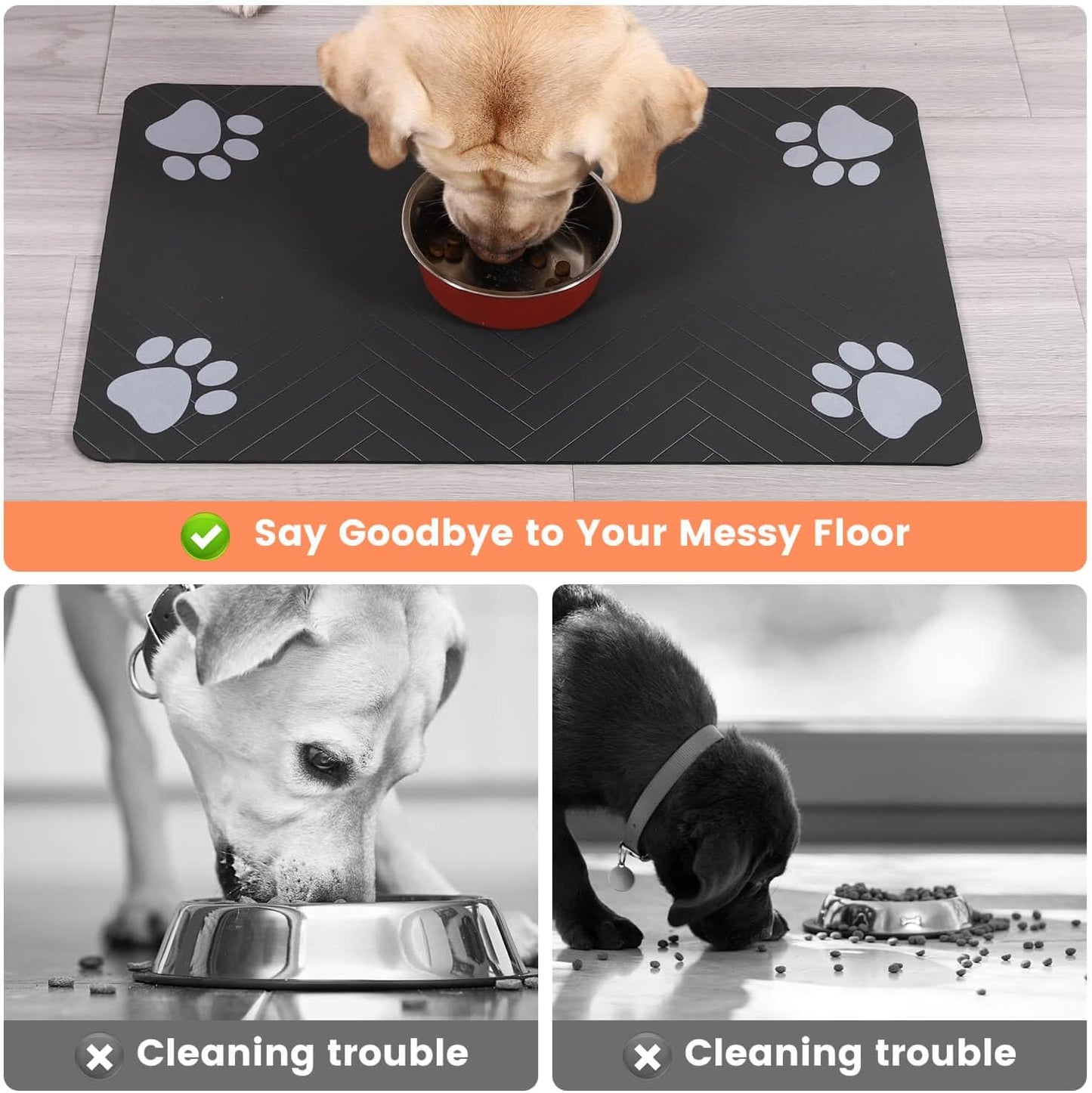 Pet Feeding Mat-Absorbent Pet Placemat for Food and Water Bowl, with Waterproof Rubber Backing, Quick Dry Water Dispenser Mat for Dog and Cat (20"x12", Striped Dark Gray) - Pawhive