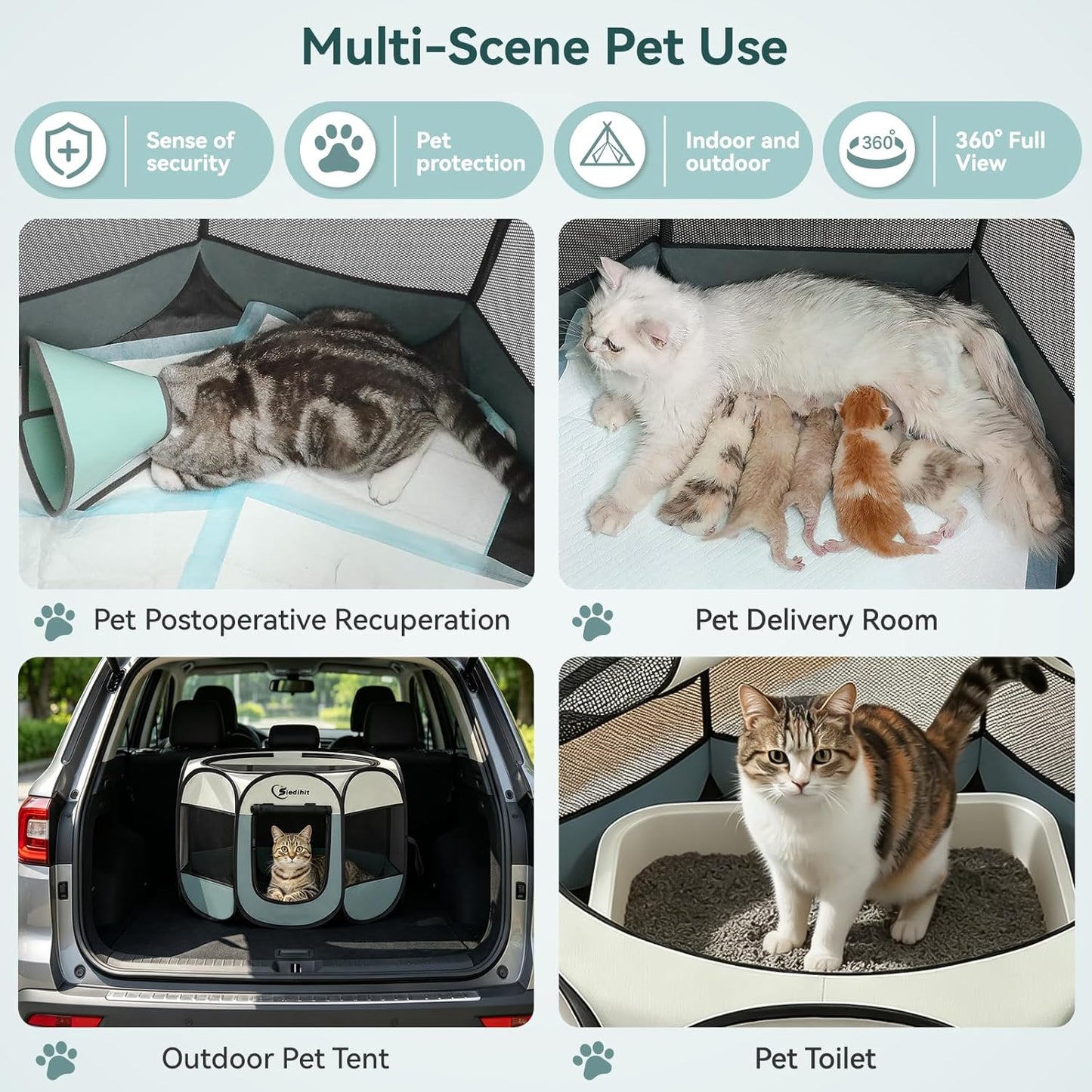 Siedihit Dog Cat Playpen, Puppy Pet Playpen Indoor for Small Dog Crate Tent Cage Outdoor, Portable Pop Up Dogs Enclosure Kennel with Carrying Case for Dogs/Cats/Rabbits(Grey, Small - Pawhive