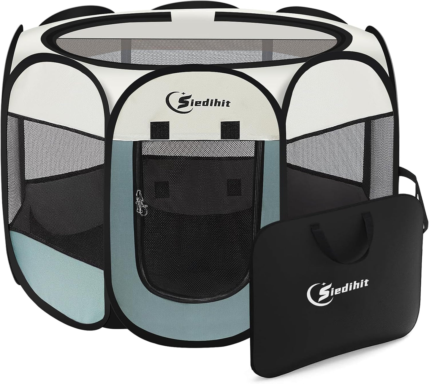 Siedihit Dog Cat Playpen, Puppy Pet Playpen Indoor for Small Dog Crate Tent Cage Outdoor, Portable Pop Up Dogs Enclosure Kennel with Carrying Case for Dogs/Cats/Rabbits(Grey, Small - Pawhive