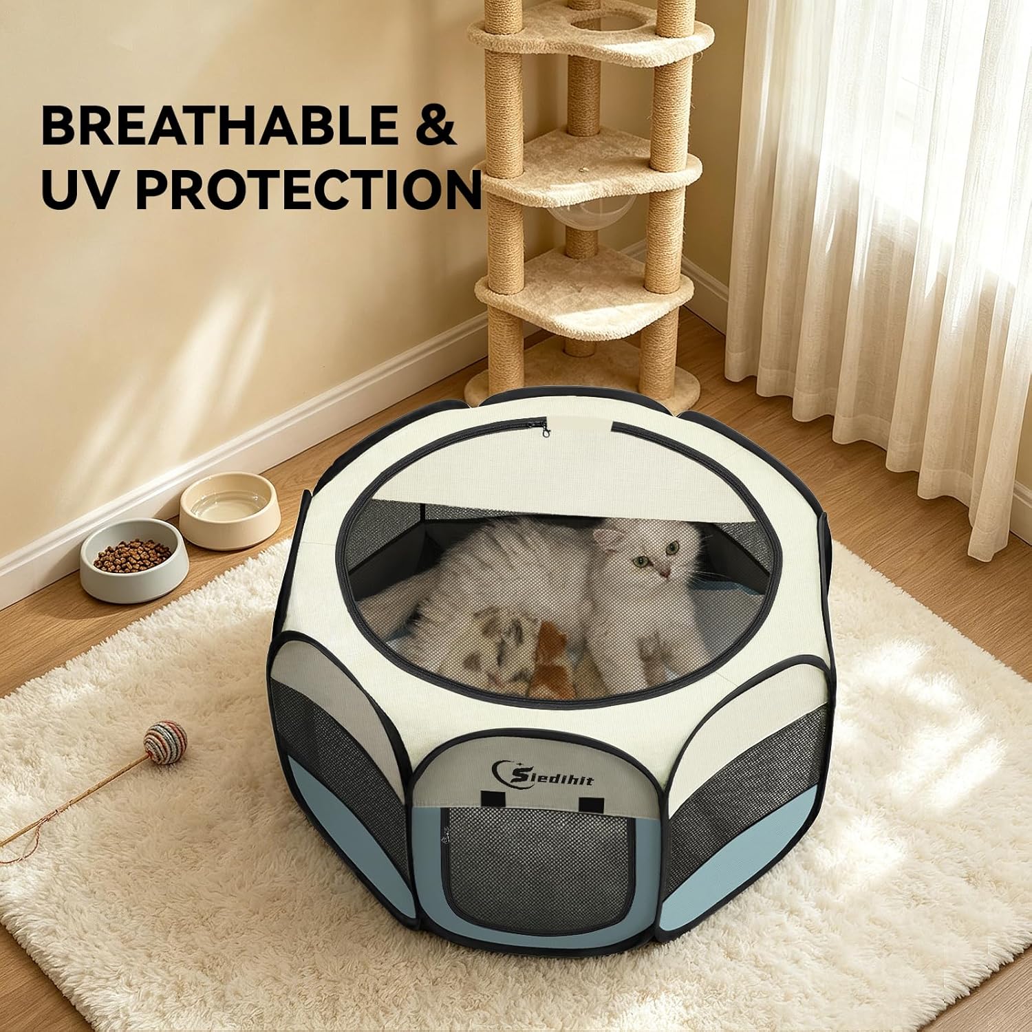 Siedihit Dog Cat Playpen, Puppy Pet Playpen Indoor for Small Dog Crate Tent Cage Outdoor, Portable Pop Up Dogs Enclosure Kennel with Carrying Case for Dogs/Cats/Rabbits(Grey, Small - Pawhive
