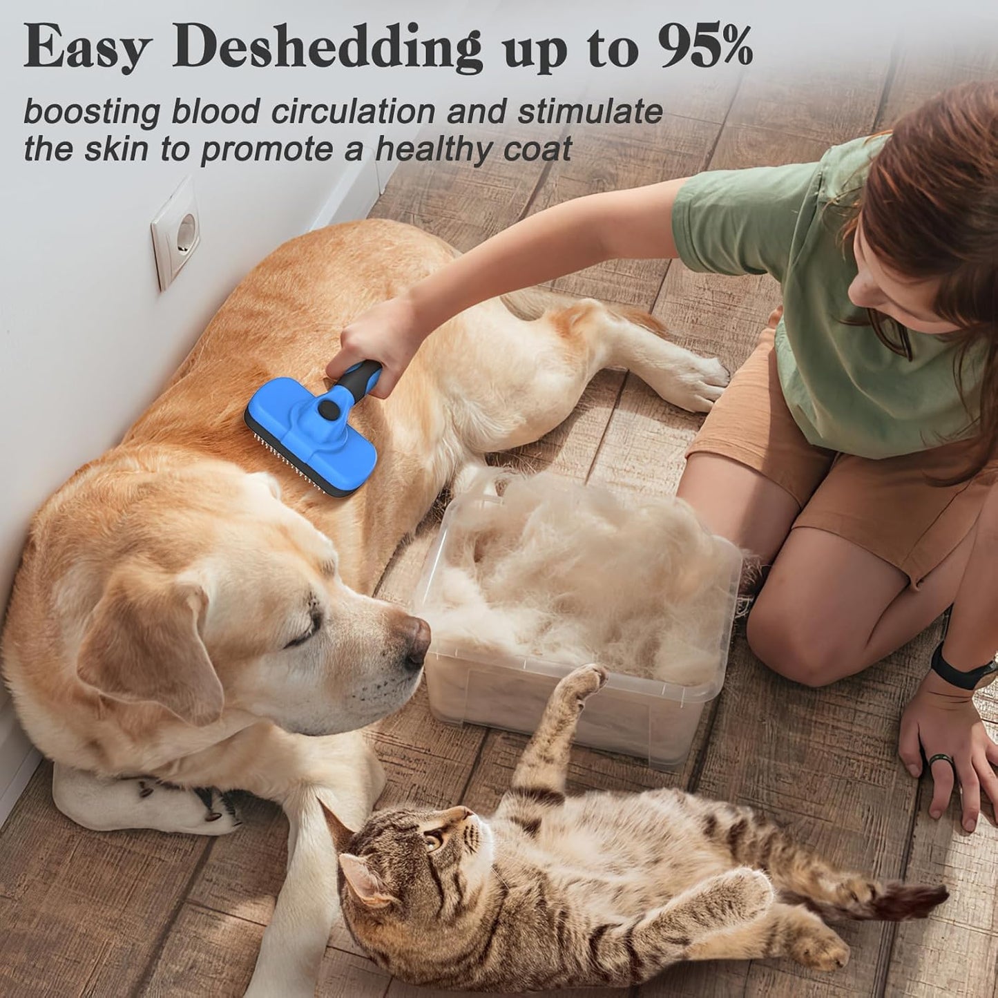 Swihauk Self Cleaning Slicker Brush - Skin Friendly Deshedding Grooming Tool for Dogs & Cats, Suitable for Shedding & Haired Pets, with Pet Supplies Accessories, Blue - Pawhive