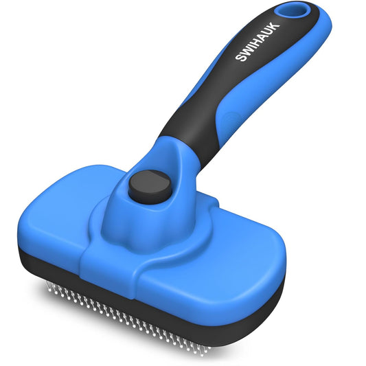 Swihauk Self Cleaning Slicker Brush - Skin Friendly Deshedding Grooming Tool for Dogs & Cats, Suitable for Shedding & Haired Pets, with Pet Supplies Accessories, Blue - Pawhive
