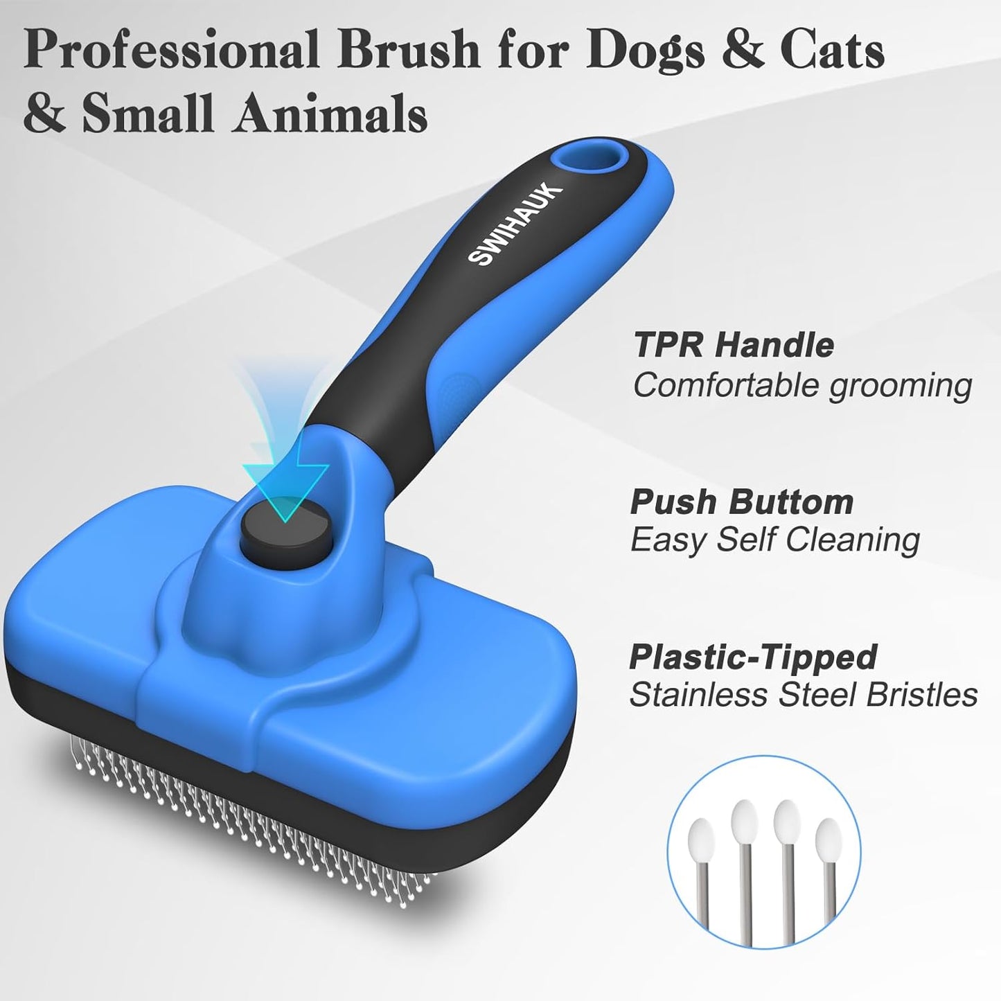 Swihauk Self Cleaning Slicker Brush - Skin Friendly Deshedding Grooming Tool for Dogs & Cats, Suitable for Shedding & Haired Pets, with Pet Supplies Accessories, Blue - Pawhive