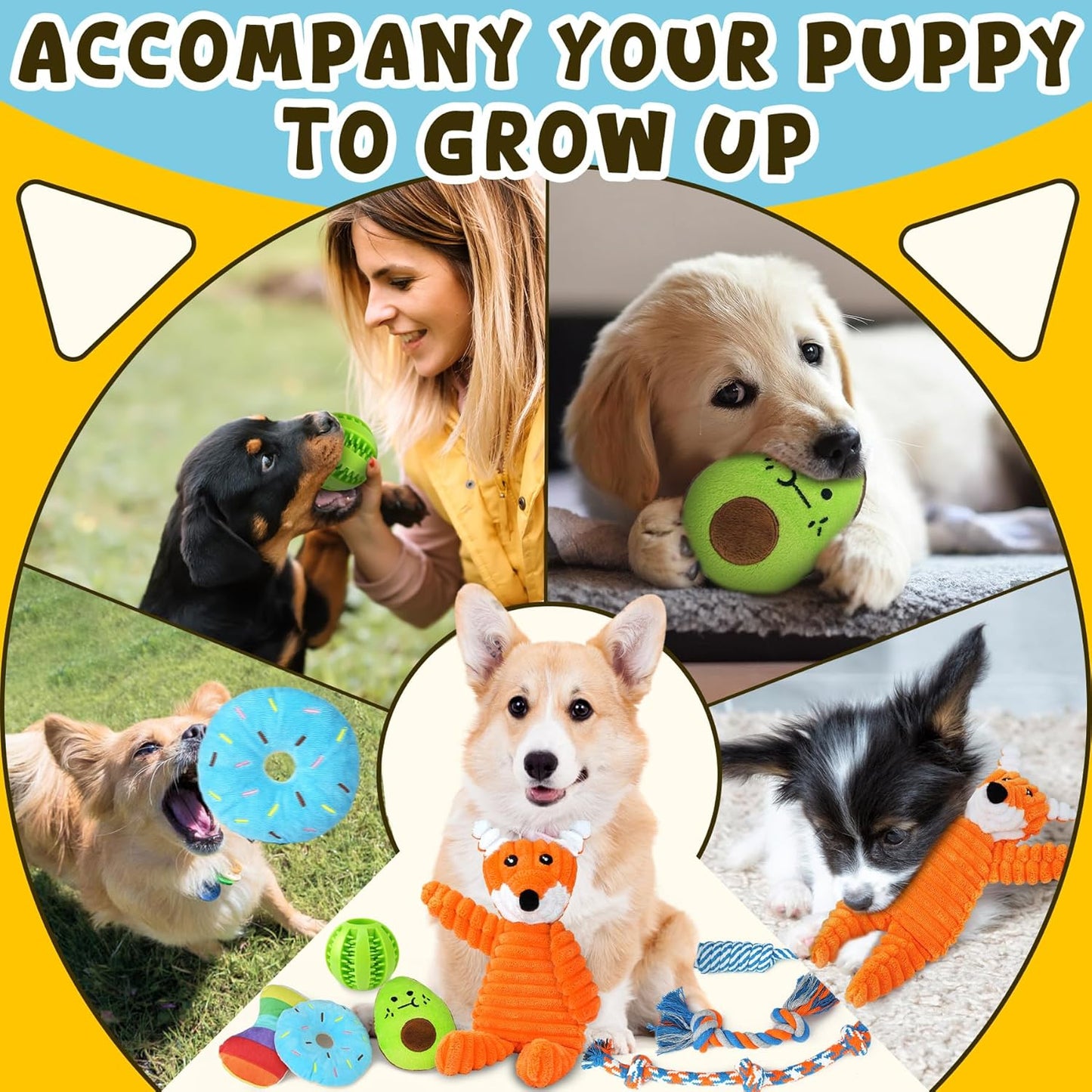 Zeaxuie 9 Pack Luxury Puppy Toys for Teething Small Dogs, Puppy Chew Toys with Cute Squeaky Dog Toys, Ball and More Rope Dog Chew Toys - Pawhive