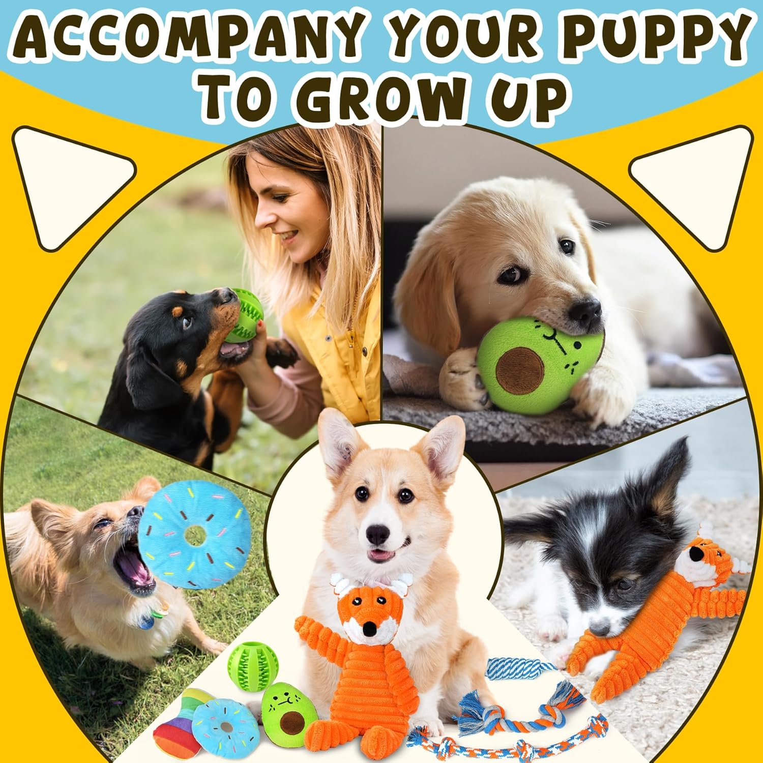Zeaxuie 9 Pack Luxury Puppy Toys for Teething Small Dogs, Puppy Chew Toys with Cute Squeaky Dog Toys, Ball and More Rope Dog Chew Toys - Pawhive